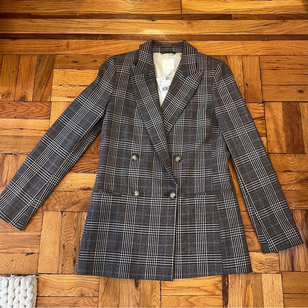 H&M Plaid Double-breasted blazer
